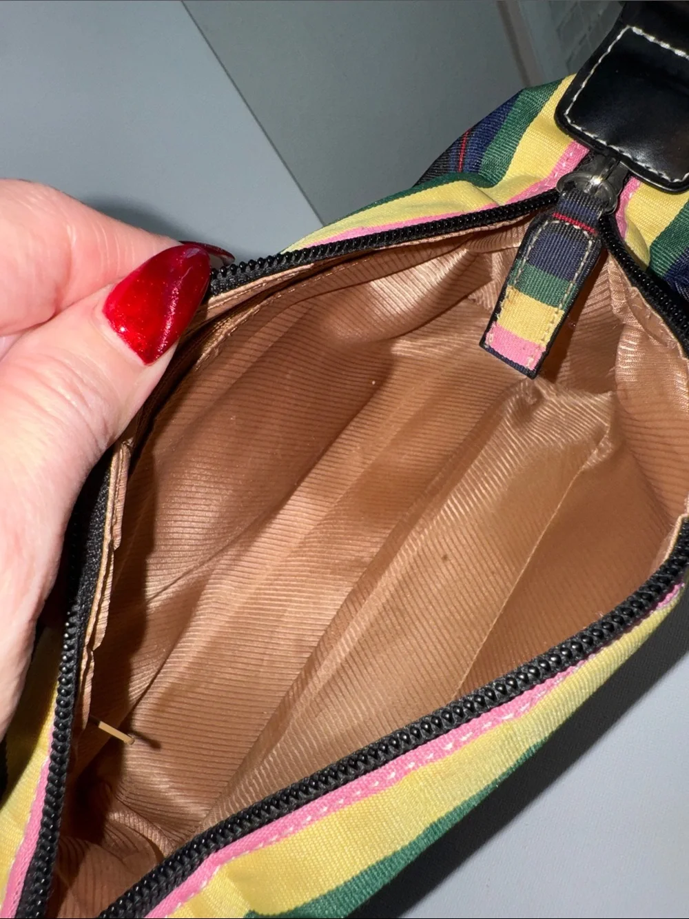 Vintage Kate Spade Striped Nylon Patent Leather Baguette Shoulder Bag Y2K